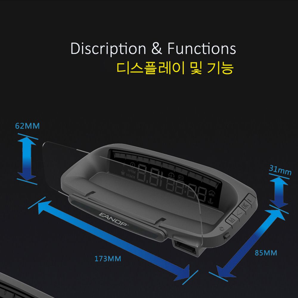 EANOP HUD Mirror 04 Car Head up Display OBD2 Windshield Speed Projector Security Alarm Water temperature Overspeed RPM Voltage
