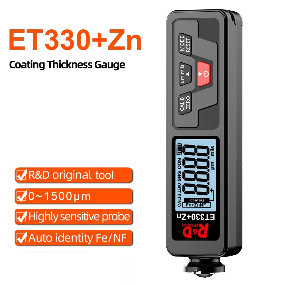 R&D ET330 Car Paint Thickness Gauge Electroplate Metal Coating Thickness Gauge for Car 0-1500um Fe & NFe Coating Tester Meter