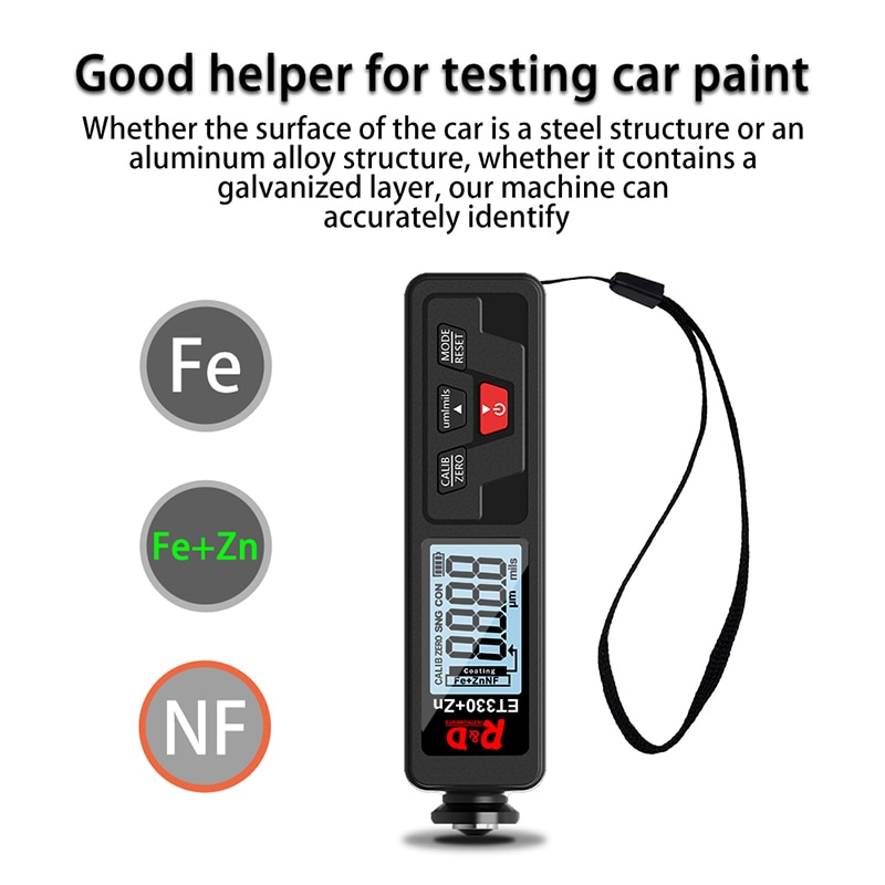 Desarrollo del medidor de espesor de pintura automotriz et330 0 - 1500um medidor de espesor de recubrimiento metálico de galvanoplastia automotriz Fe & NFE medidor de espesor de recubrimiento