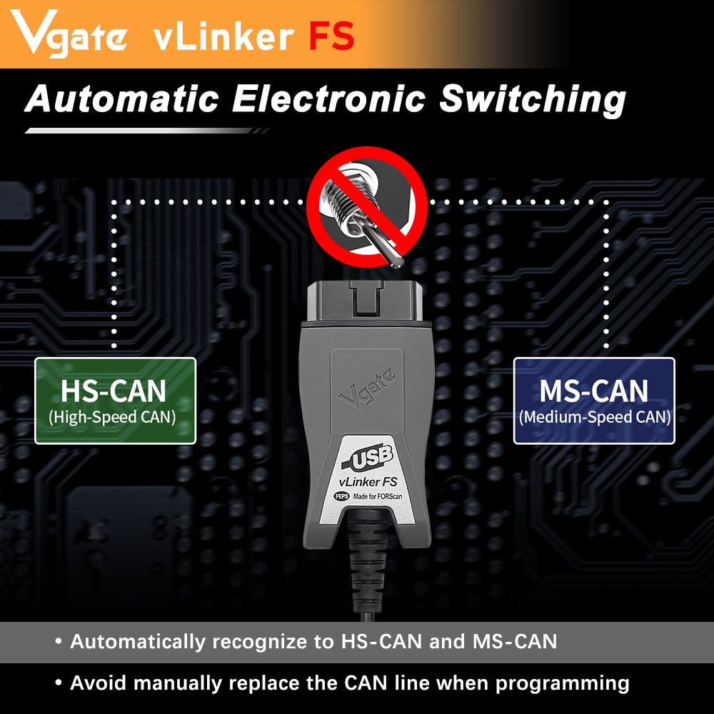 Vgate vlinker FS Ford forskan elm327 HS / MS - can OBD 2 obd2 herramienta de interfaz de escáner Elm 327 para diagnóstico de automóviles OBDII para Mazda