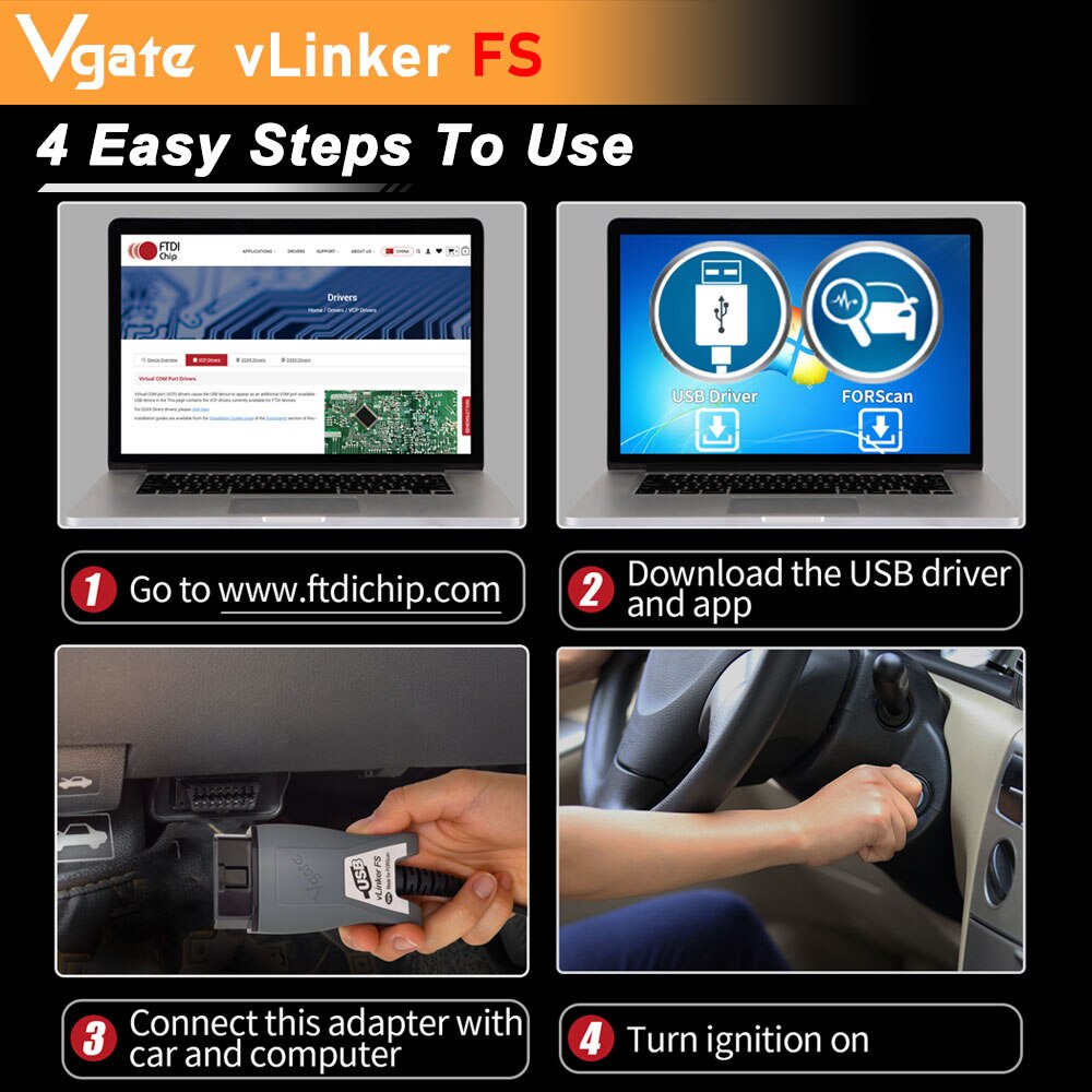 Vgate vlinker FS Ford forskan elm327 HS / MS - can OBD 2 obd2 herramienta de interfaz de escáner Elm 327 para diagnóstico de automóviles OBDII para Mazda