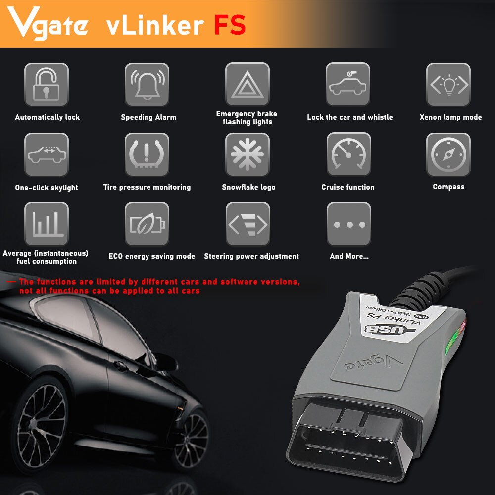 Vgate vlinker FS Ford forskan elm327 HS / MS - can OBD 2 obd2 herramienta de interfaz de escáner Elm 327 para diagnóstico de automóviles OBDII para Mazda