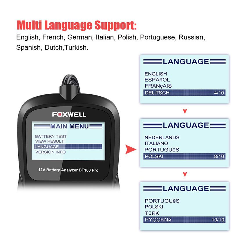 FOXWELL BT100 6V 12V Auto Batterie Tester für überflutete AGM GEL 100 zu 1100CCA 200AH Batterie Gesundheit Analyzer Diagnosewerkzeug