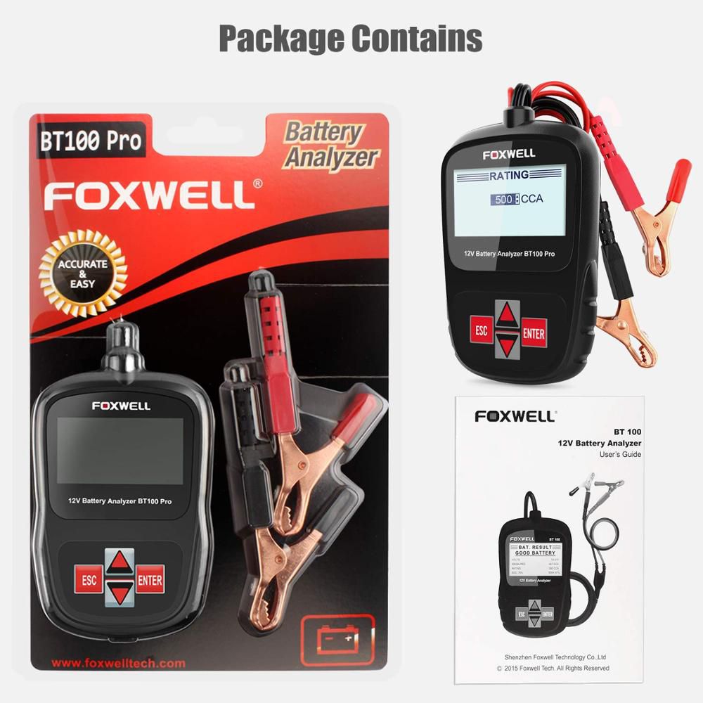 FOXWELL BT100 6V 12V Car Battery Tester For Flooded AGM GEL 100 to 1100CCA 200AH Battery Health Analyzer Diagnostic Tool