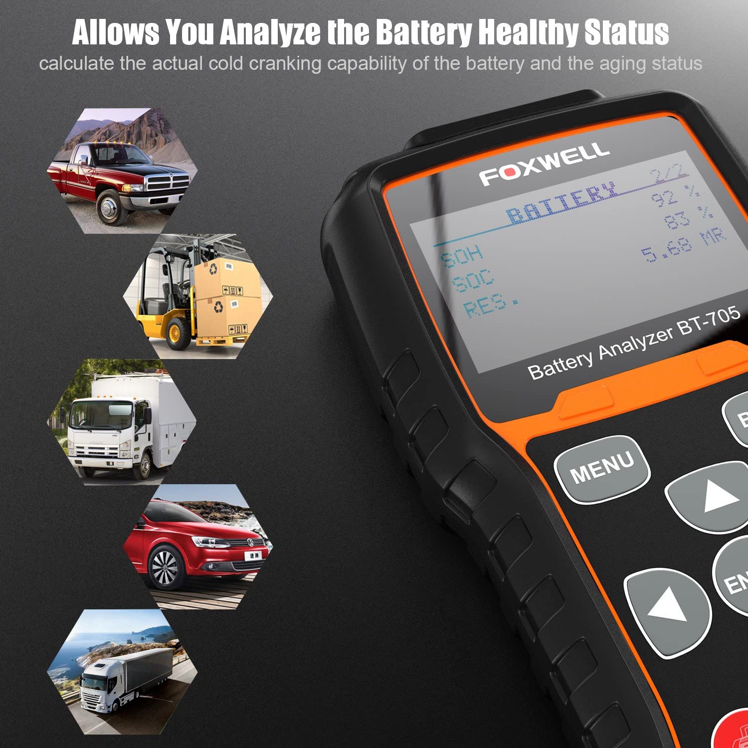 FOXWELL BT705 Battery Tester 100-2000CCA 12V-24V Car Trucks Cranking Stop-Starting Charging System Test Battery Analyzer