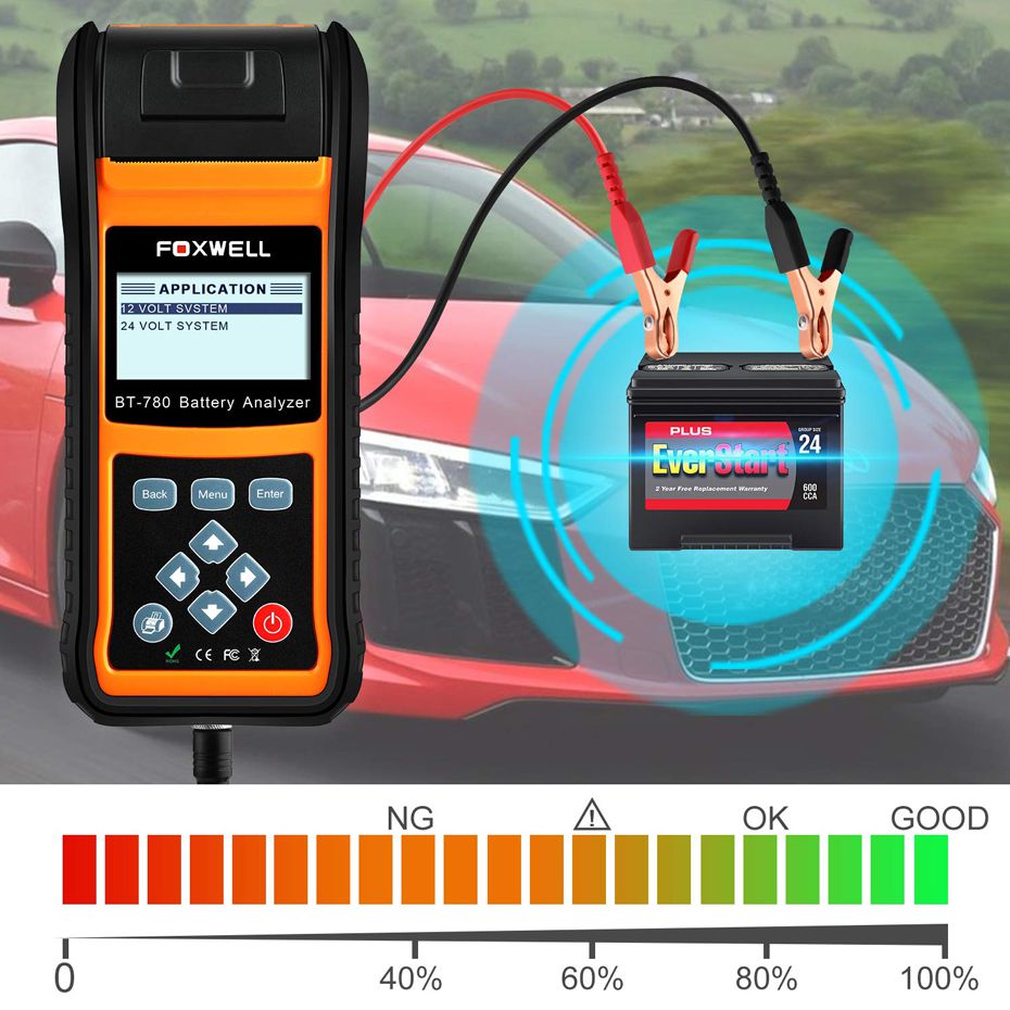 FOXWELL BT780 12V Battery Tester 0-1000A Car AGM GEL EBP Batteries Analyzer Built-in Printer 12V-24V Starting Charging System