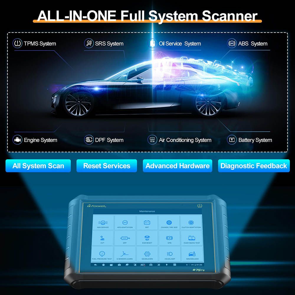 Foxwell i75TS Premier Online Programming Diagnostic Tool with 35 Service Reset Functions Support TPMS Programming