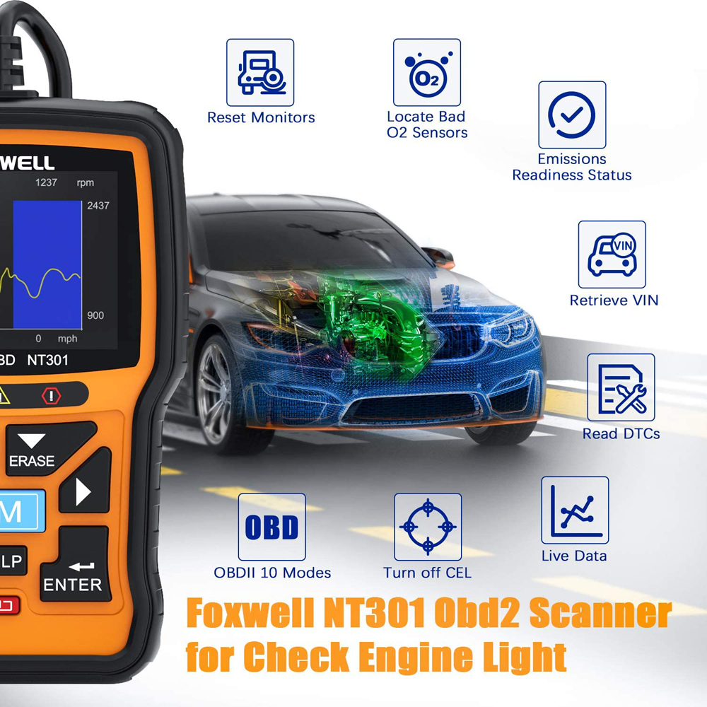 El lector de código foxwell nt301 can OBDII / eobd admite múltiples idiomas