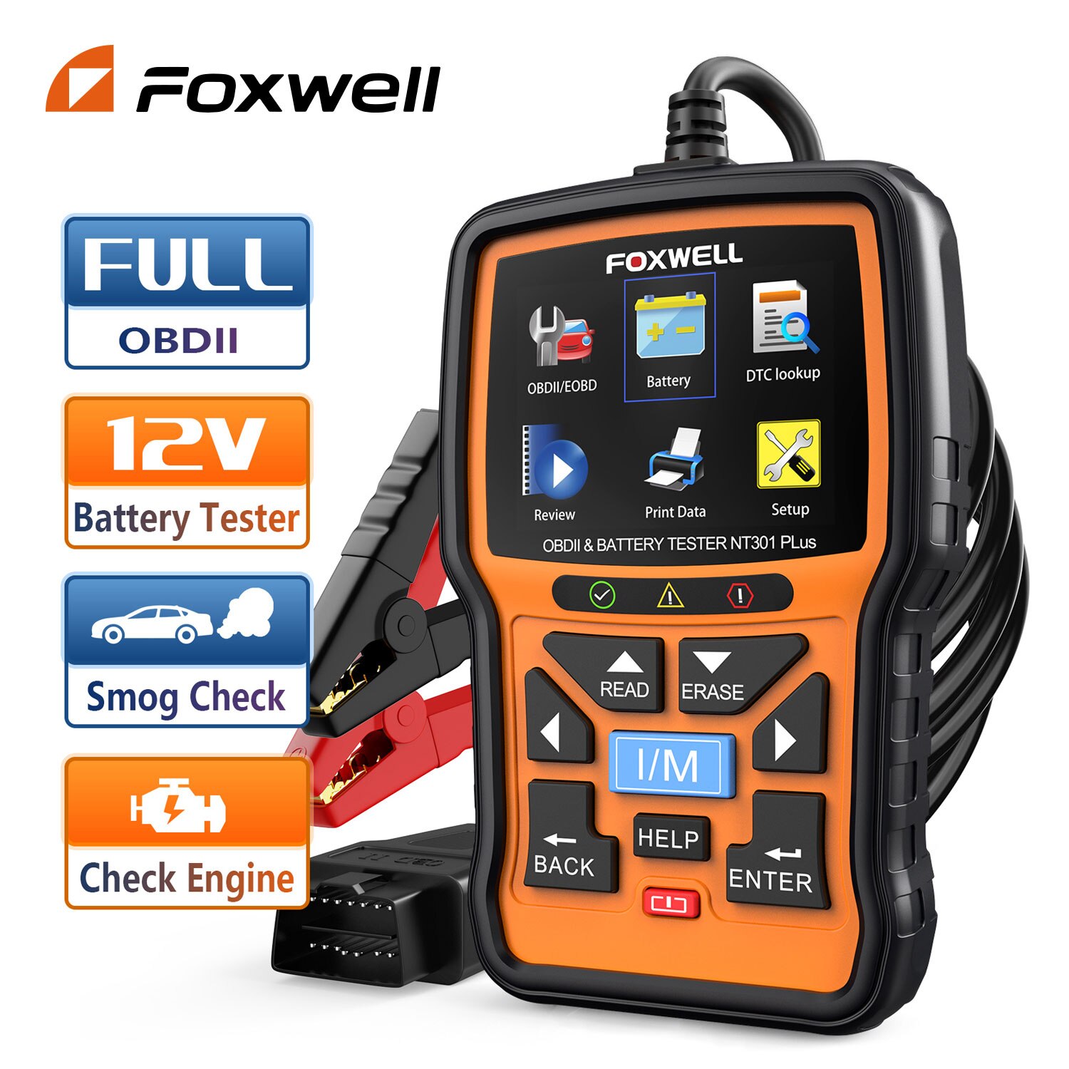 Foxwell nt301 plus obd2 escáner probador de batería 4 en 1 lector de código detector de fallas herramienta de diagnóstico automático de analizador de batería de 12v PK nt301