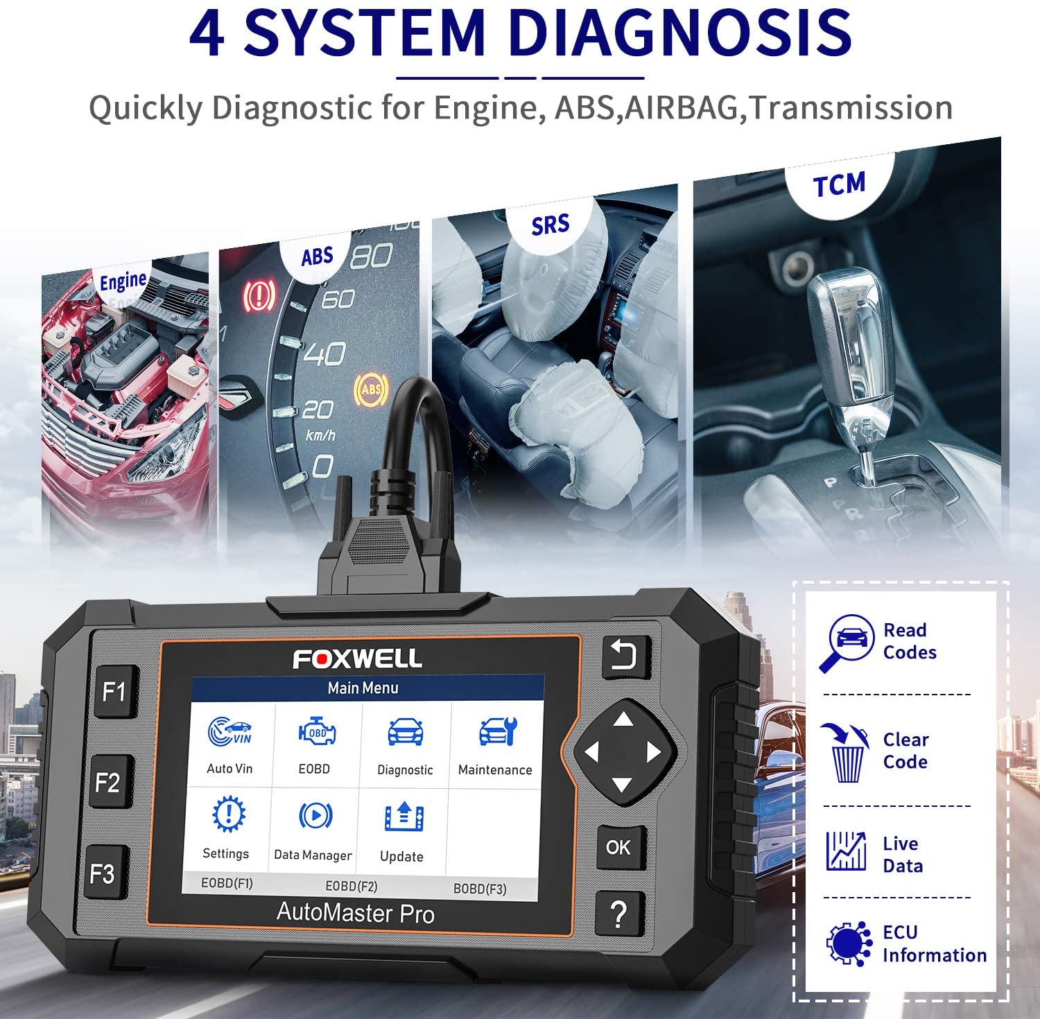 Foxwell nt614 elite obd2 escáner de diagnóstico ABS SRS motor at aceite de diagnóstico EPB TPS SAS 5 restablece la herramienta de escaneo automático de automóviles OBD 2