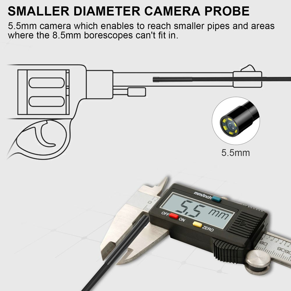 FOXWELL WiFi Endoscope 5.5mm Wireless Borescope Inspection Camera 1080P HD Waterproof with Light for iPhone, Android and Tablet