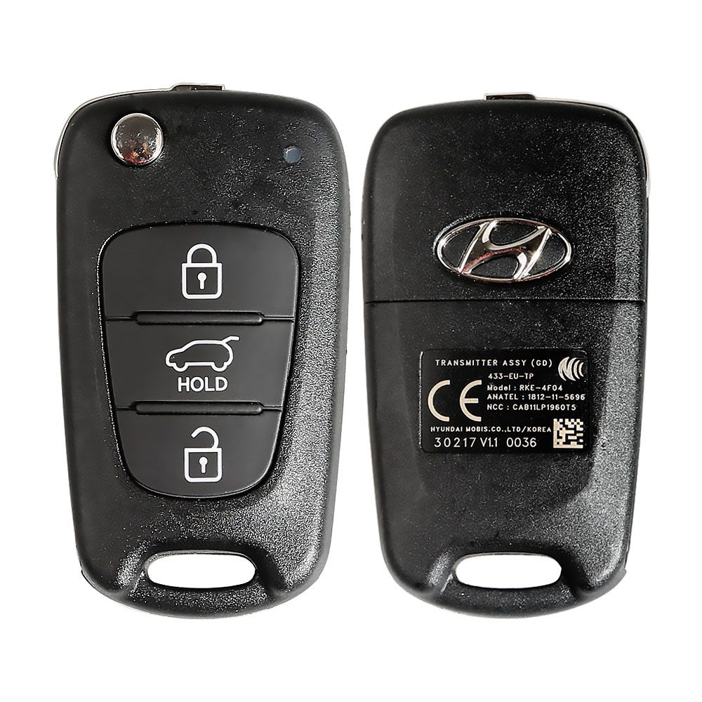 Genuine Hyundai i30 3 Button solapa llave de control remoto 2012 + 433mhz 4d60 chip rke - 4f04 (gd) 95430 a5100