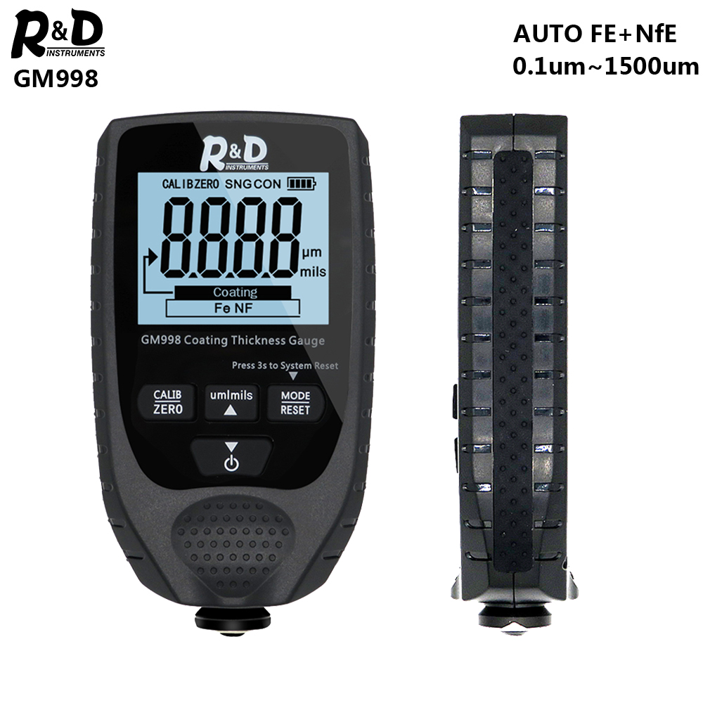 Investigación y desarrollo del medidor de espesor de pintura automotriz gm998 medidor de espesor de recubrimiento metálico de pintura automotriz 0 - 1500um Fe & NFE sonda