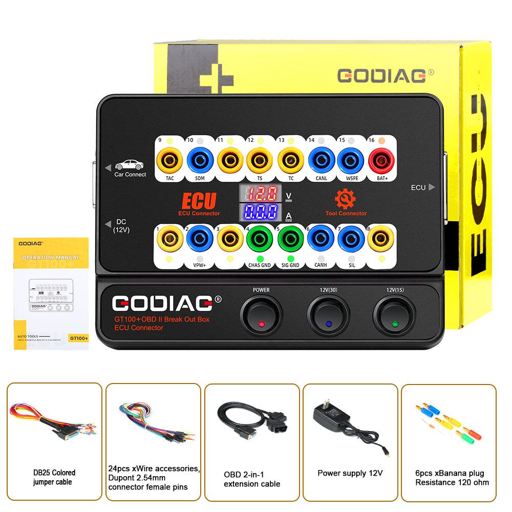 Godiag gt100 + gt100 pro nueva generación de caja de fusibles de visualización de corriente electrónica OBDII