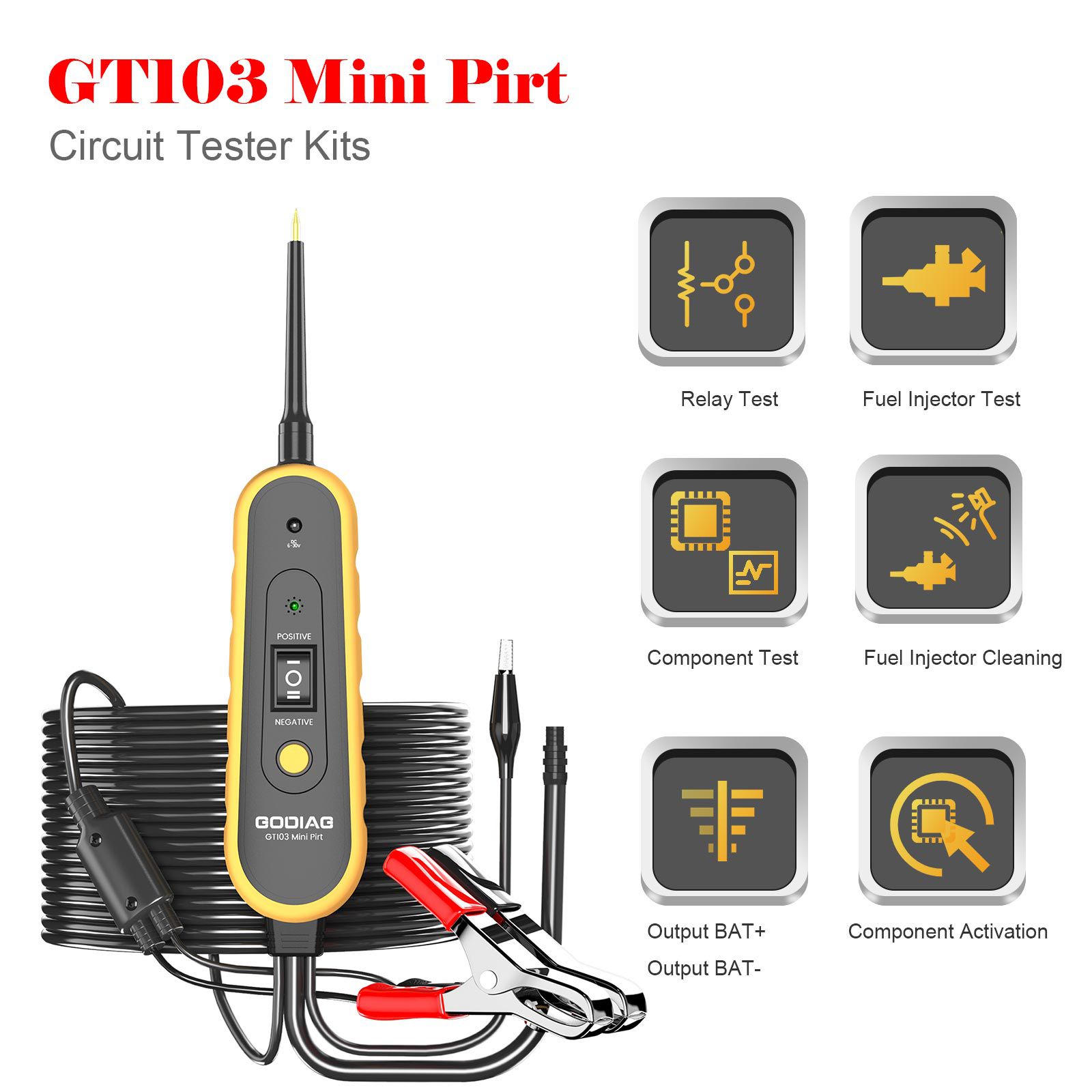Godiag gt103 micro pirt circuit Test Vehicle Electrical System Diagnosis / inyectors Cleaning and test / Relay test