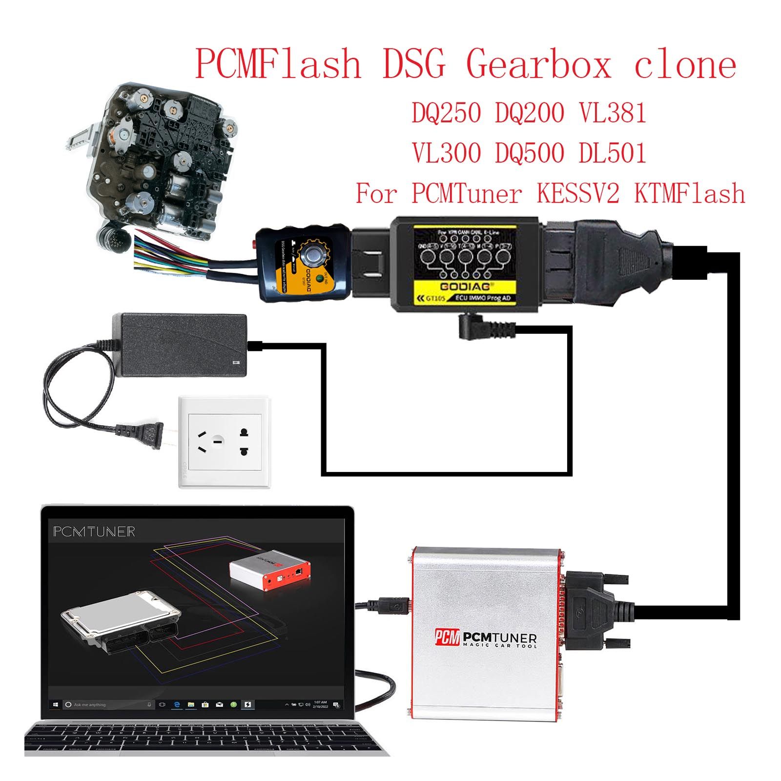 GODIAG GT105 ECU IMMO Kit Plus GT107 DSG Gearbox Data Read/Write Adapter for DQ250, DQ200, VL381, VL300, DQ500, DL501