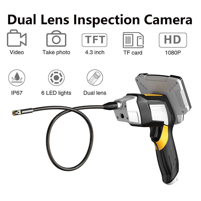 Portable Dual Lens Handheld Endoscope Camera Engine Drain Pipe Inspection Camera with Screen