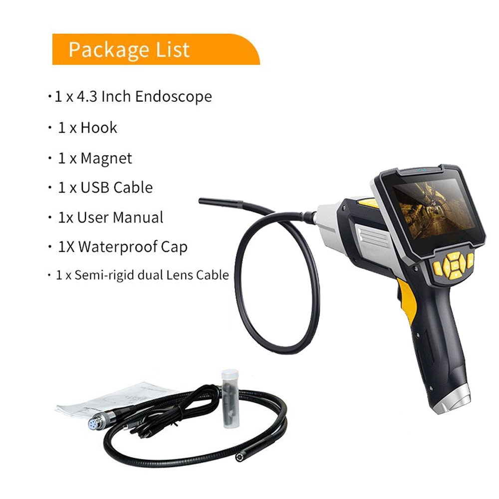 Portable Dual Lens Handheld Endoscope Camera Engine Drain Pipe  Inspection Camera with Screen