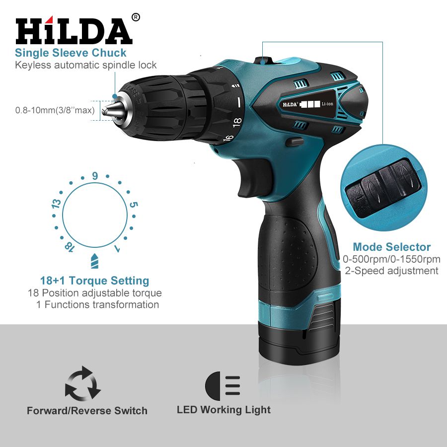 Hilda mini destornillador eléctrico portátil taladro eléctrico batería de litio mini taladro destornillador eléctrico herramienta sin cuerda taladro sin cuerda