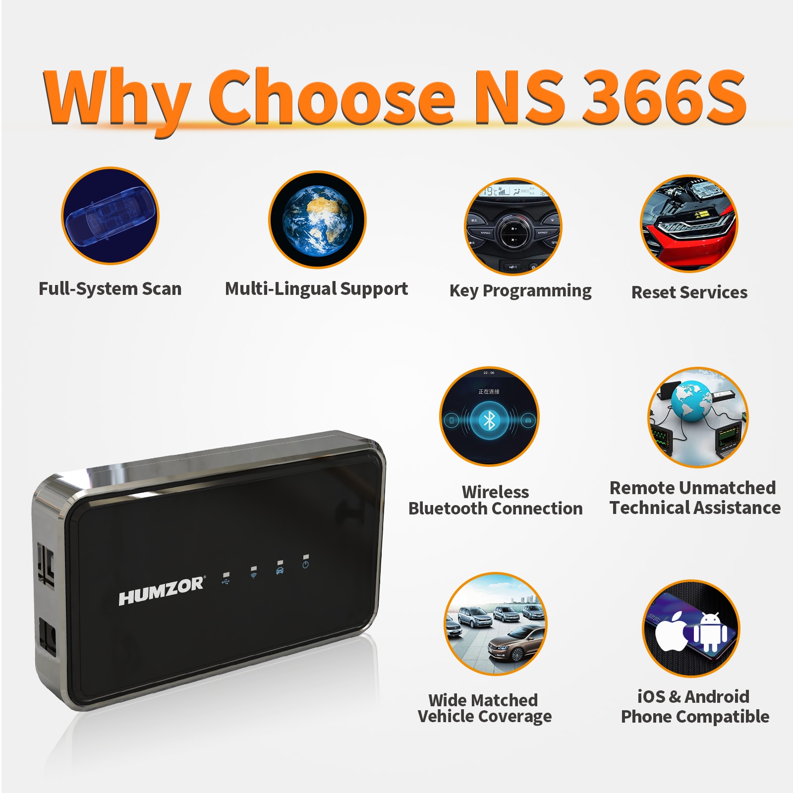 Escáner de diagnóstico automotriz humzor ns366s tableta SAS CVT Gear Learning all System 13 restablece la herramienta de diagnóstico OBD 1 / 2 automotriz