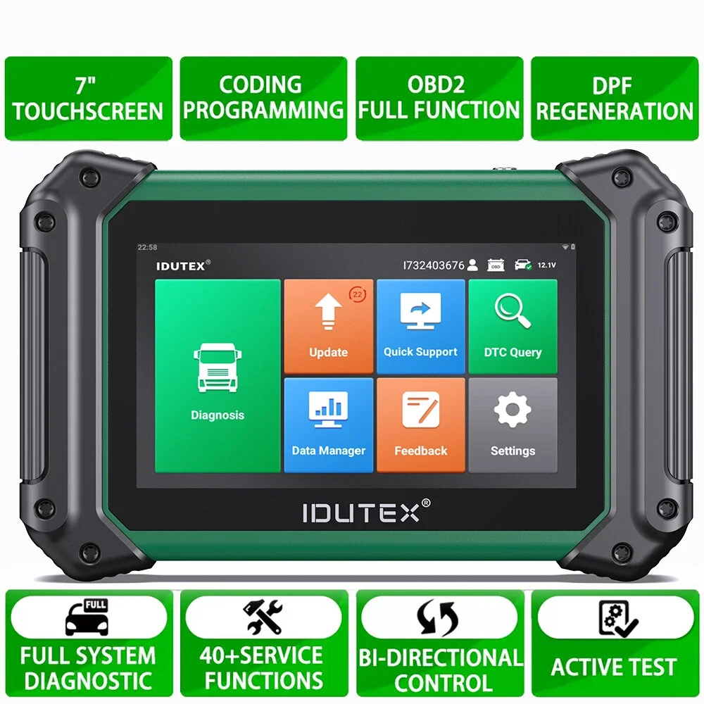 IDUTEX TS710 12V 24V Car Heavy Duty Truck Scanner Bi-directional Scan All System DPF Regen Actuation Test Oil Diesel Diagnostic