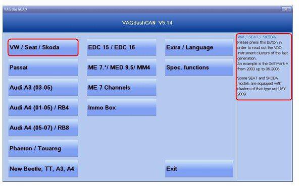 Tablero de instrumentos VAG can v5.14