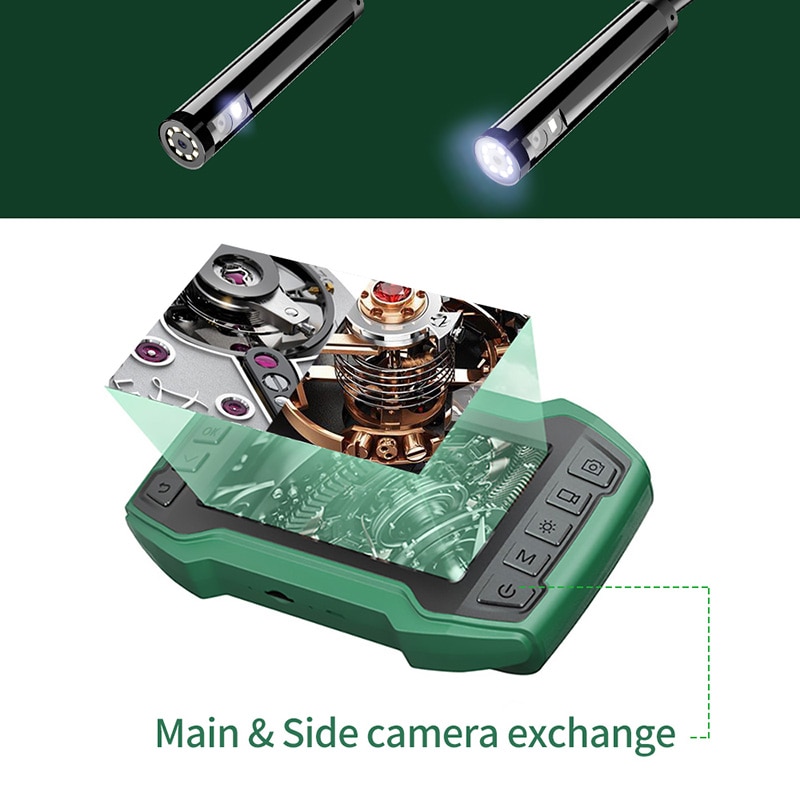 Single Dual Lens Industrial Endoscope Camera 1080P 4.5" IPS Snake Video Inspection Camera with 8 LED Detachable Semi-Rigid Cable