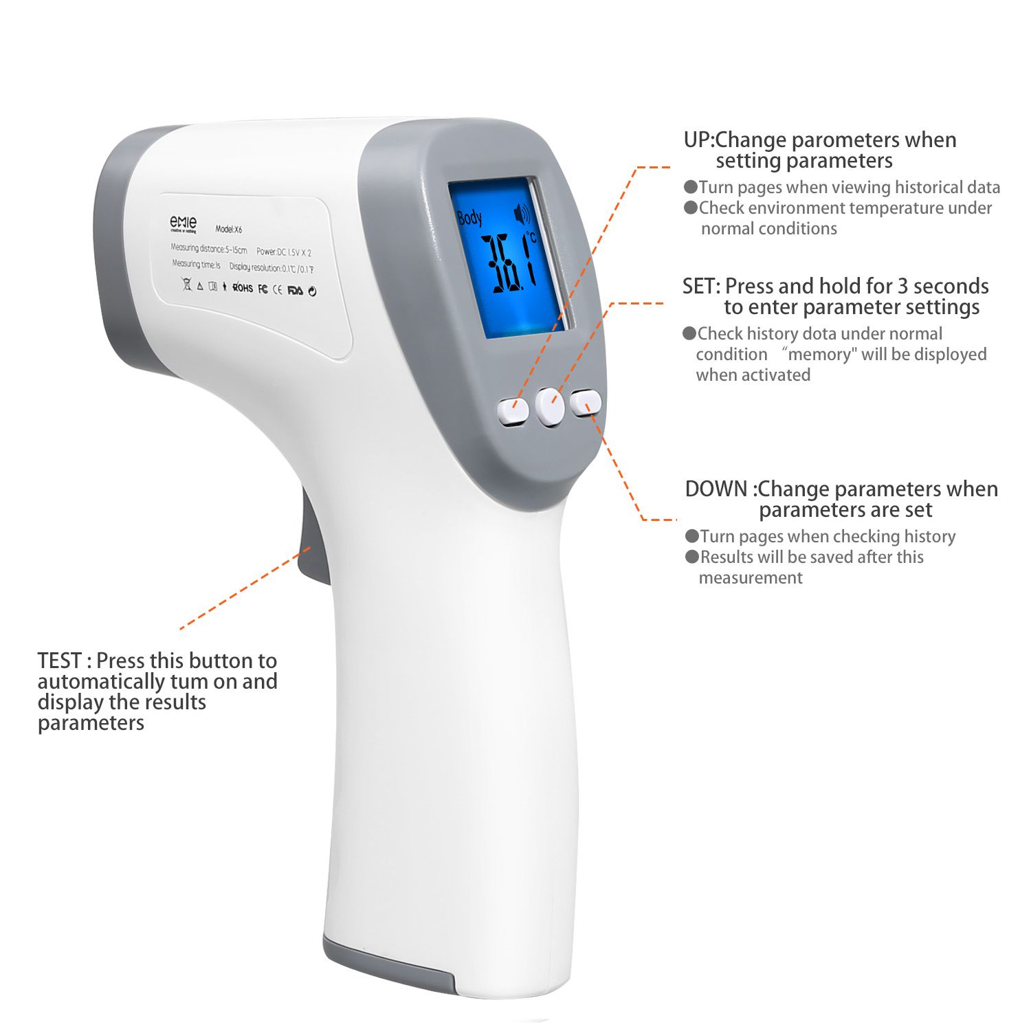 Infrared Thermometer Medical Grade ±0.2℃ Super-Precison Baby Adult Forehead Non-contact LCD IR Temperature Measurement