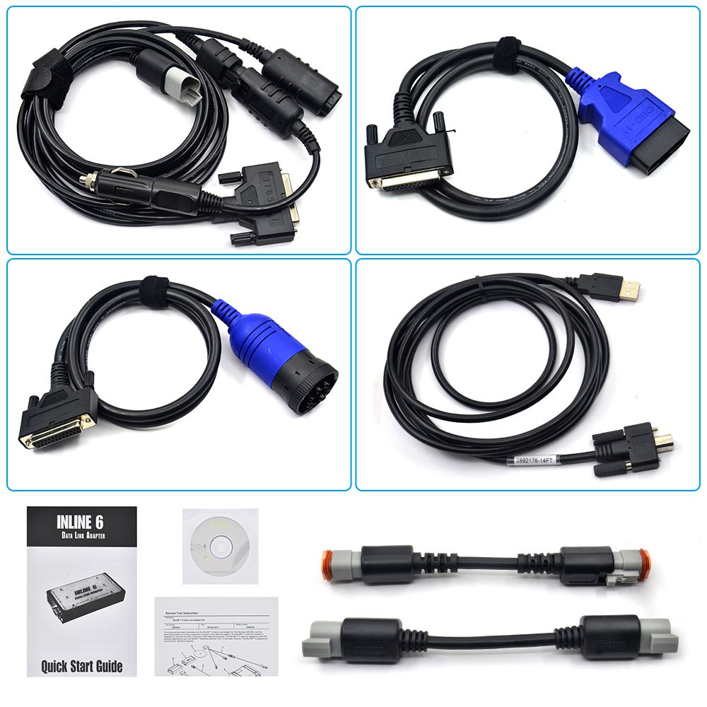 A++Quality INLINE 6 Data Link Adapter Heavy Duty Scanners Full 8 Cable Truck Profession Diagnostic Tools in CAN Flasher Remapper