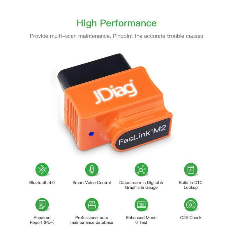 JDiag Bluetooth OBD2 Scanner Code Reader Faslink M2 Professional Vehicle Diagnostic Tool Compatible iPhone & Android (Orange)