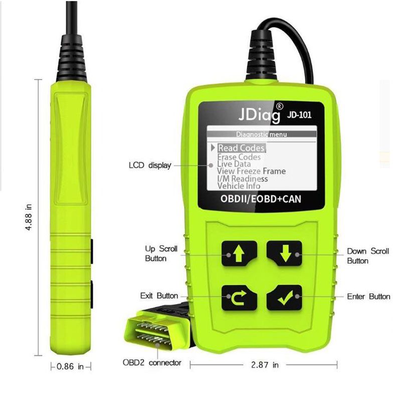 Lectura de código jdiag jd101 la herramienta de diagnóstico de fallas del motor inspecciona la herramienta de diagnóstico de vehículos ligeros del motor el escáner obd2 conduce automáticamente con la prueba de batería