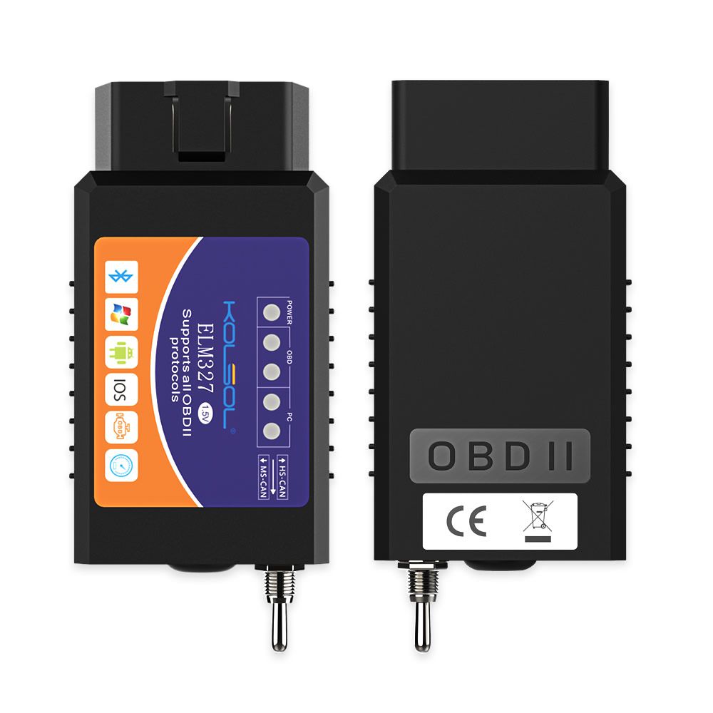 El escáner Bluetooth obd2 V1.5 Elm 327 de kolsol Elm 327, con interruptor modificado para el chip Ford ch340 + 25k80 HS - CAN / MS - can