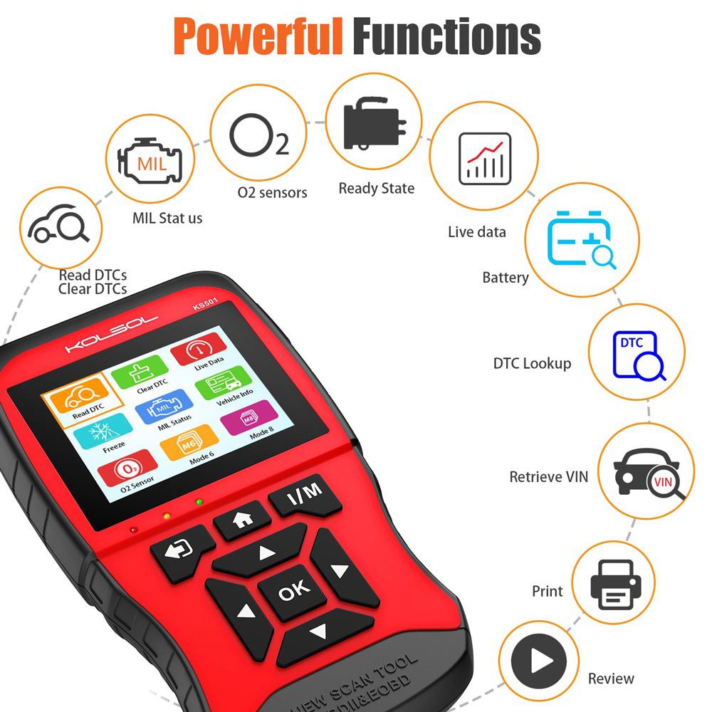  KOLSOL KS501 New Generation OBDII & EOBD Scan Tool for Universal Vehicles Automotive Scanner Diagnostic Tool