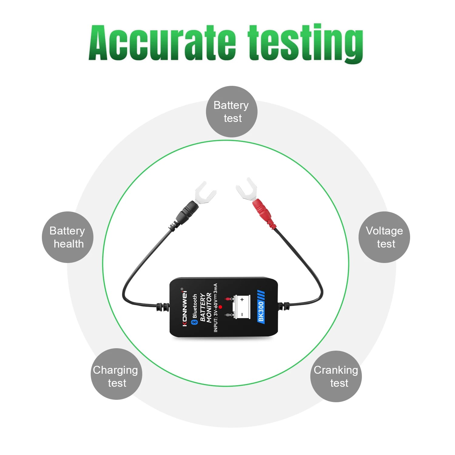 KONNWEI BK300 12V 24V Battery Monitor Wireless Bluetooth Tester Tool LED Display Battery Charging Cranking Test APP Monitoring