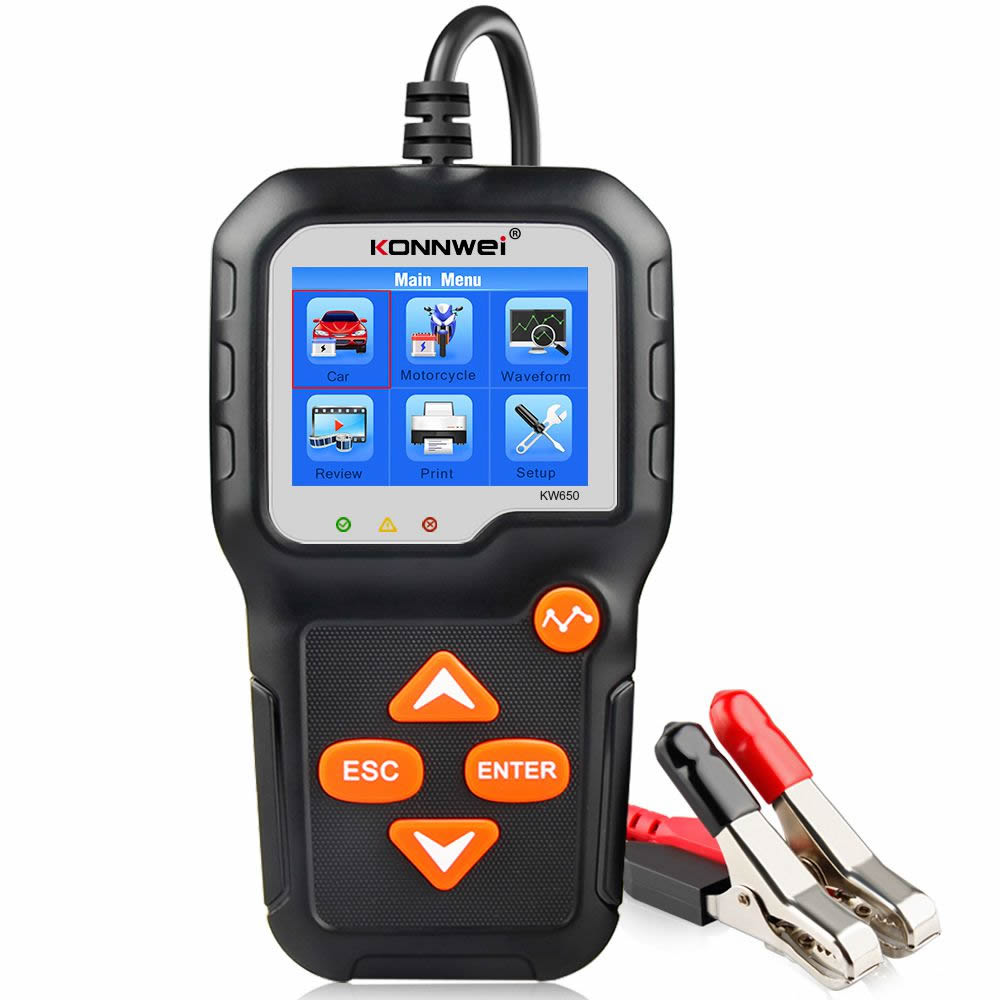 Konnwei kw650 medidor de prueba de batería de motocicleta automotriz 12v 6v analizador de sistema de batería 2000cca herramienta de prueba de arranque de carga automotriz