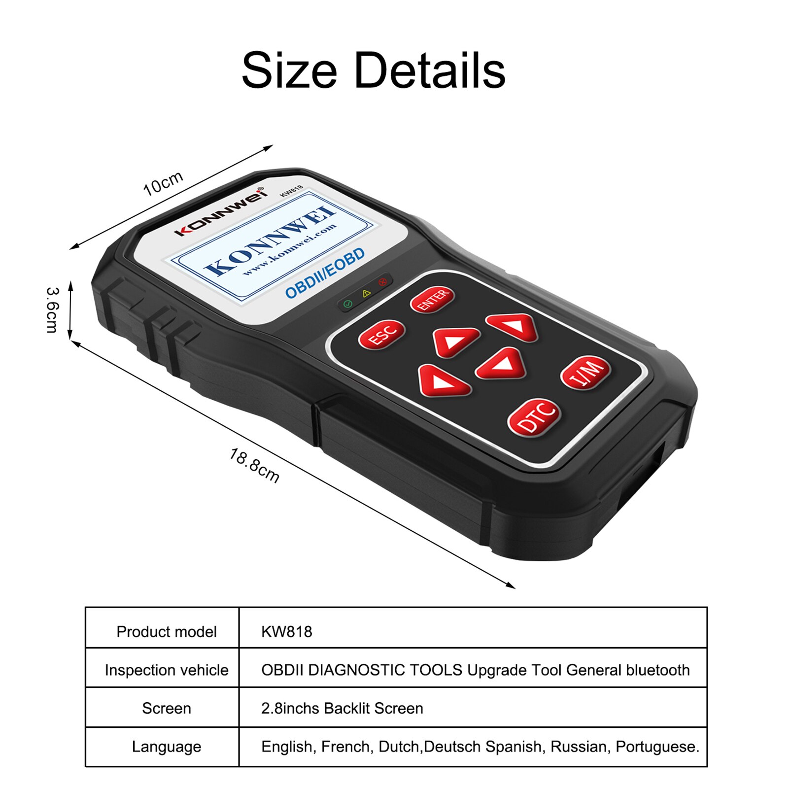 Konnwei kw818 obd2 herramienta de diagnóstico de vehículos de escaneo Código automático lector de baterías probador de baterías para comprobar la actualización Bluetooth del lector de código de falla del motor