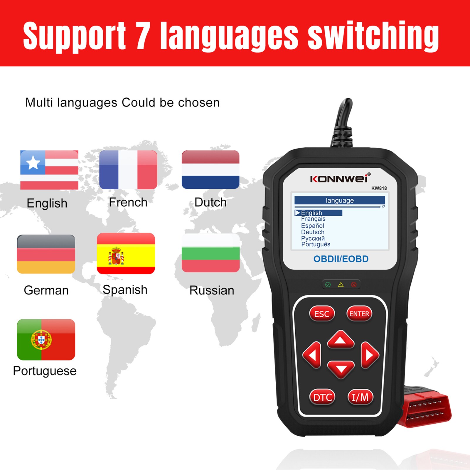 KONNWEI KW818 OBD2 Scaner Car Diagnostic Tools Auto Code Reader Battery Tester Check Engine Fault Code Reader Bluetooth Upgrade