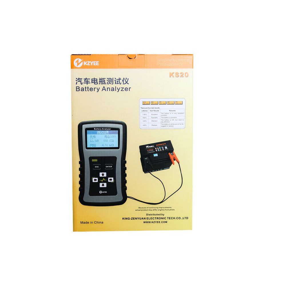 KZYEE KS20 Battery Analyzer for 12/24V Cars 100-1700 CCA Automotive Battery Load Tester Cranking and Charging System Diagnostic Tool