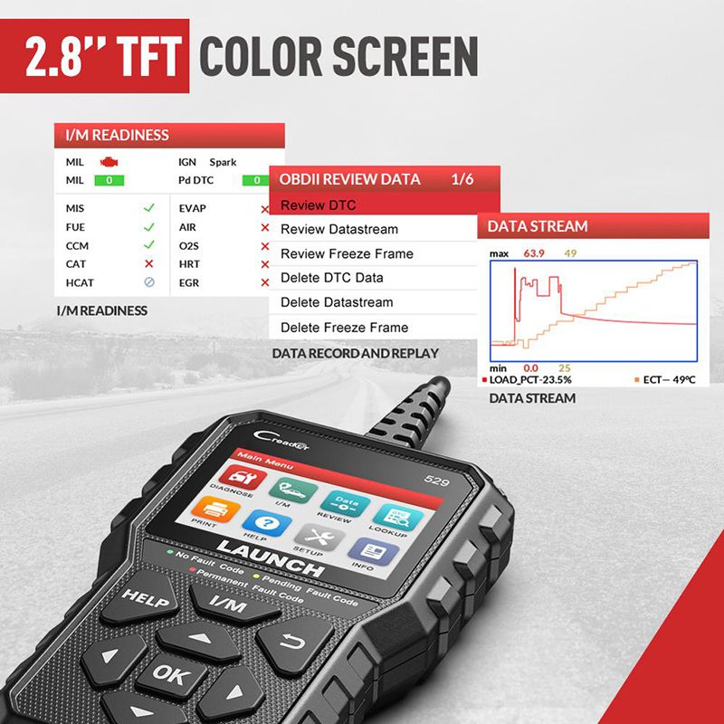 LAUNCH Creader 529 CR529 OBD2 Scanner Automotive Diagnostic Tool OBDII Code Reader Fault Code Read OBD Scan