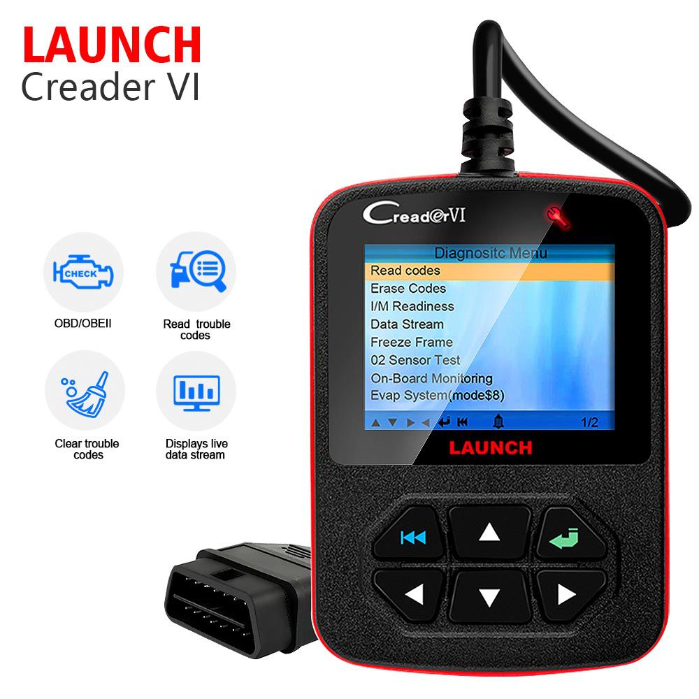 Launch Creader VI Code Reader Code Scanner With Full Color QVGA LCD Screen