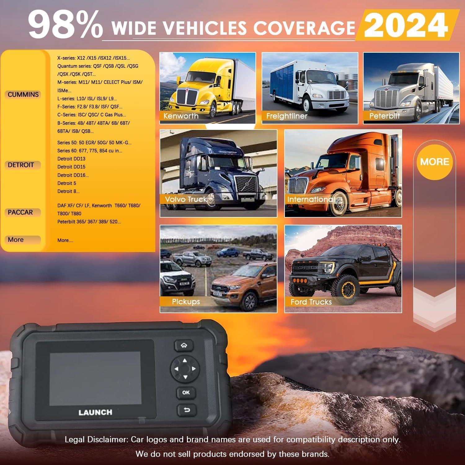 Launch CRP129 HD Heavy Duty Truck Scanner with 7 Reset Function OE-Level Full System Diagnostic DPF Regeneration & Speed Limited Adjust