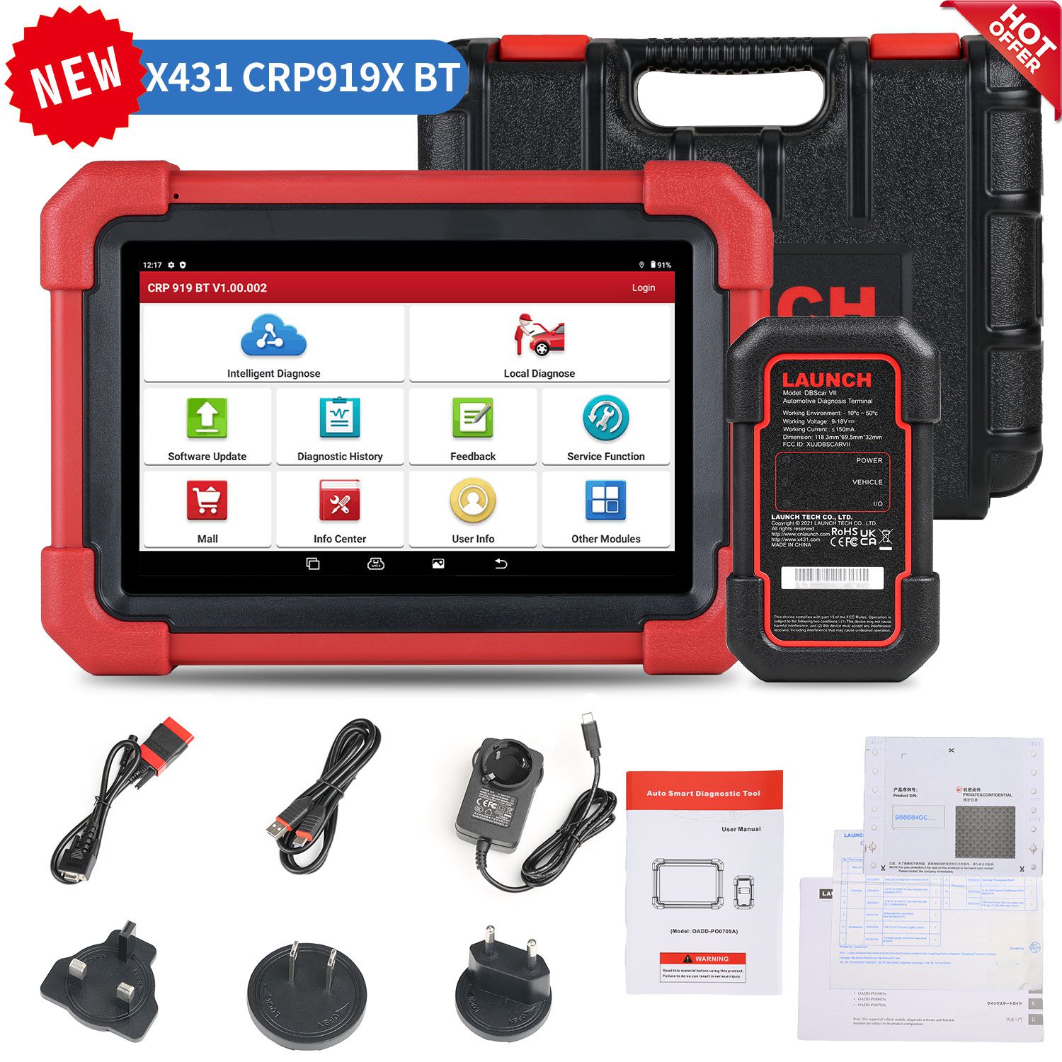 LAUNCH CRP919X BT  Car Diagnostic Tool DBScar VII VCI Auto OBD OBD2 Scanner Active Test ECU Coding CANFD DOIP 31+ Reset Services