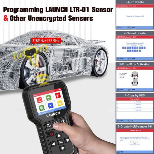 2024 Launch CRT5011E TPMS Relearn Tool TPMS Sensor (315+433MHz) Support Read/ Activate/ Programming/ Relearn/ Reset/ Key Fob Test