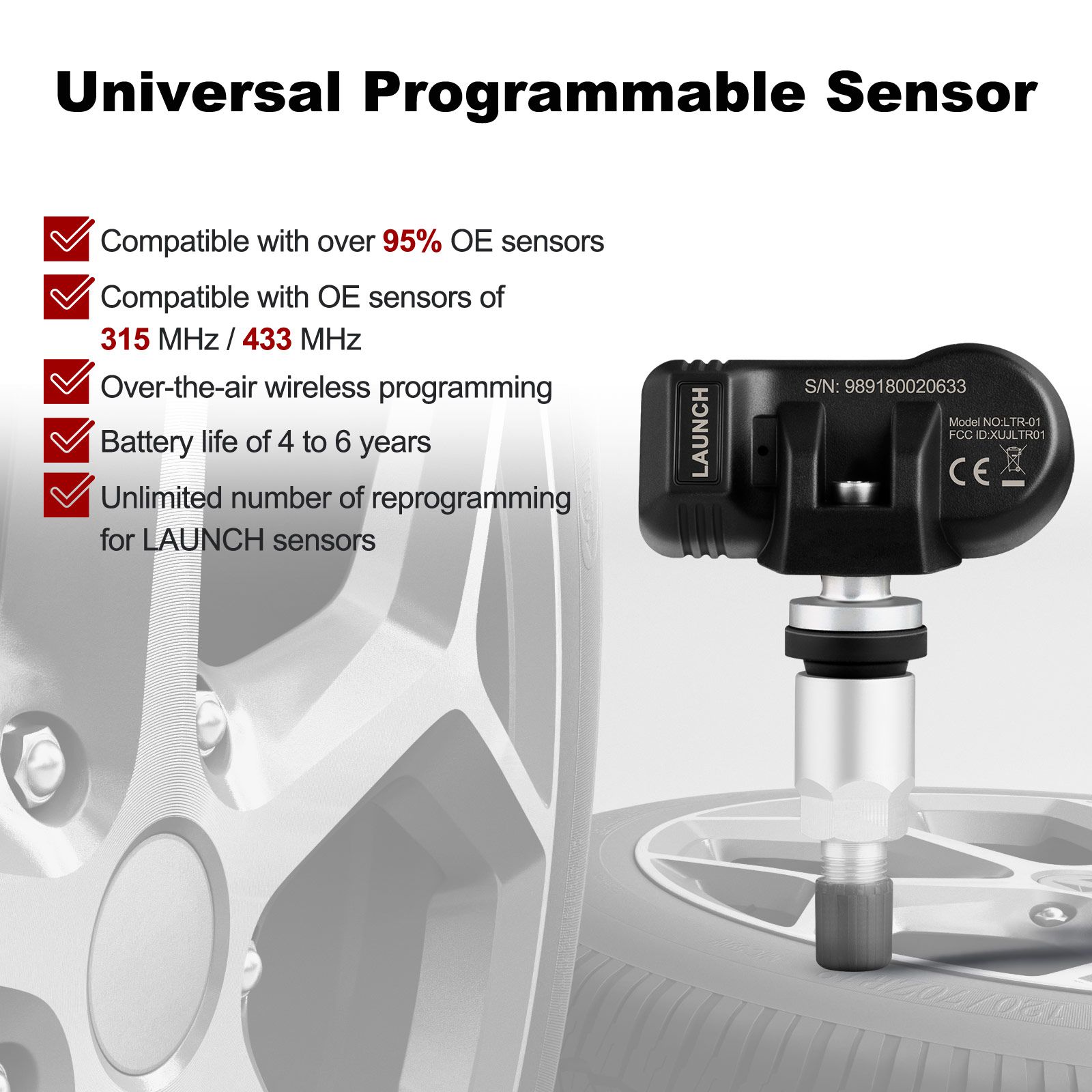 LAUNCH LTR-03 RF Sensor 315MHz & 433MHz TPMS Sensor Tool Metal & Rubber Free Shipping