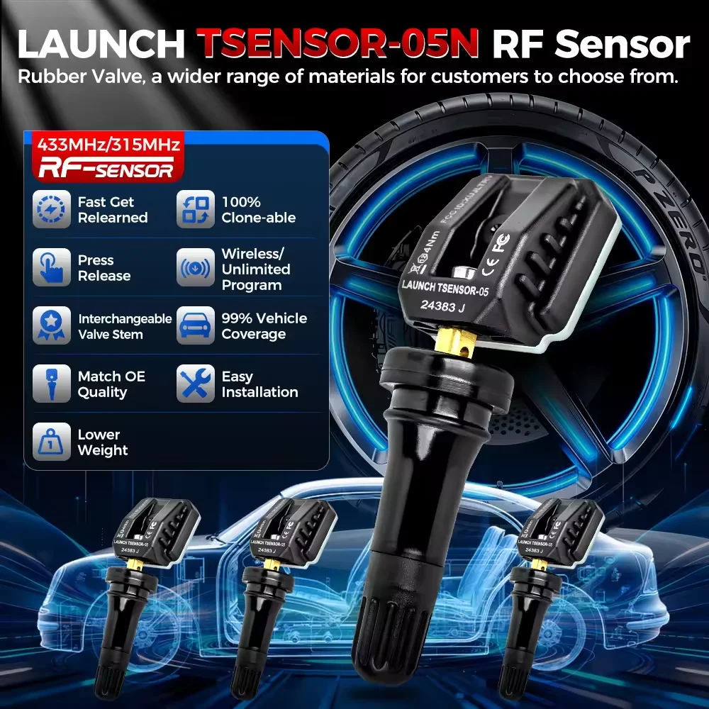 Launch LTR05S 2in1 TPMS Sensor 315MHZ 433MHZ Aluminum Valve TPMS Sensor Tire Repair Tool Tire Pressure Monitoring Sensor