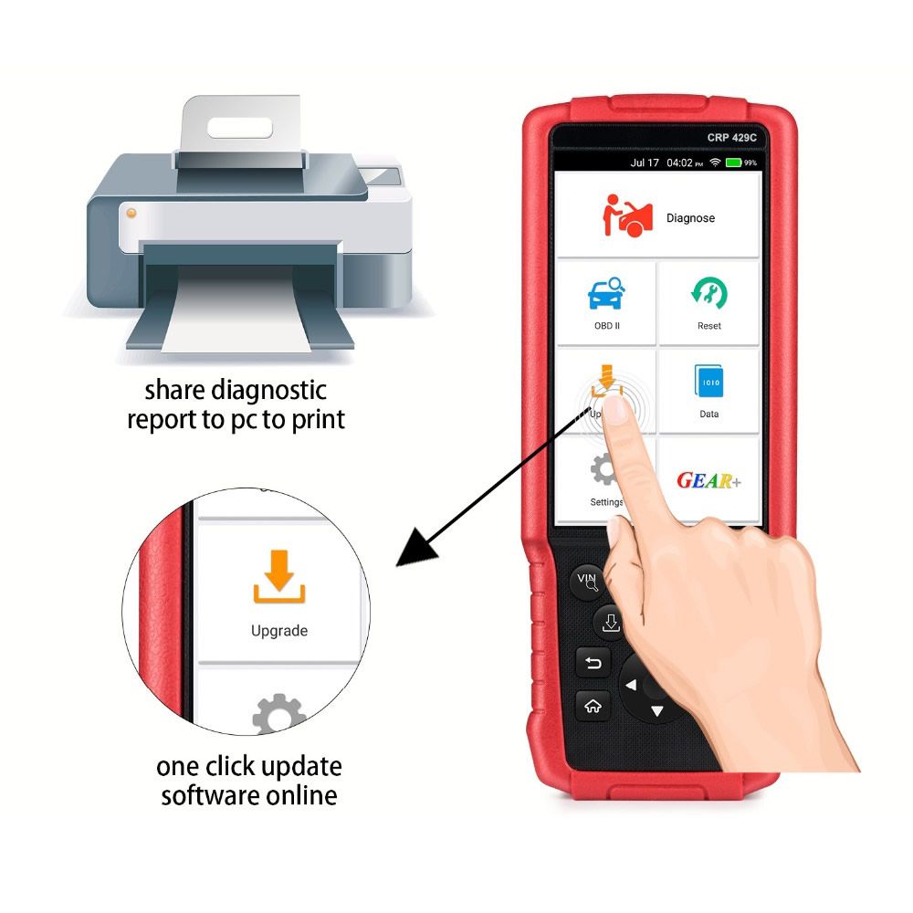 La herramienta de diagnóstico de función de mantenimiento Launch x431 crp429c Engine / ABS / srs / at + 15 se actualiza en línea de forma gratuita y tiene una vida útil mejor que crp129.
