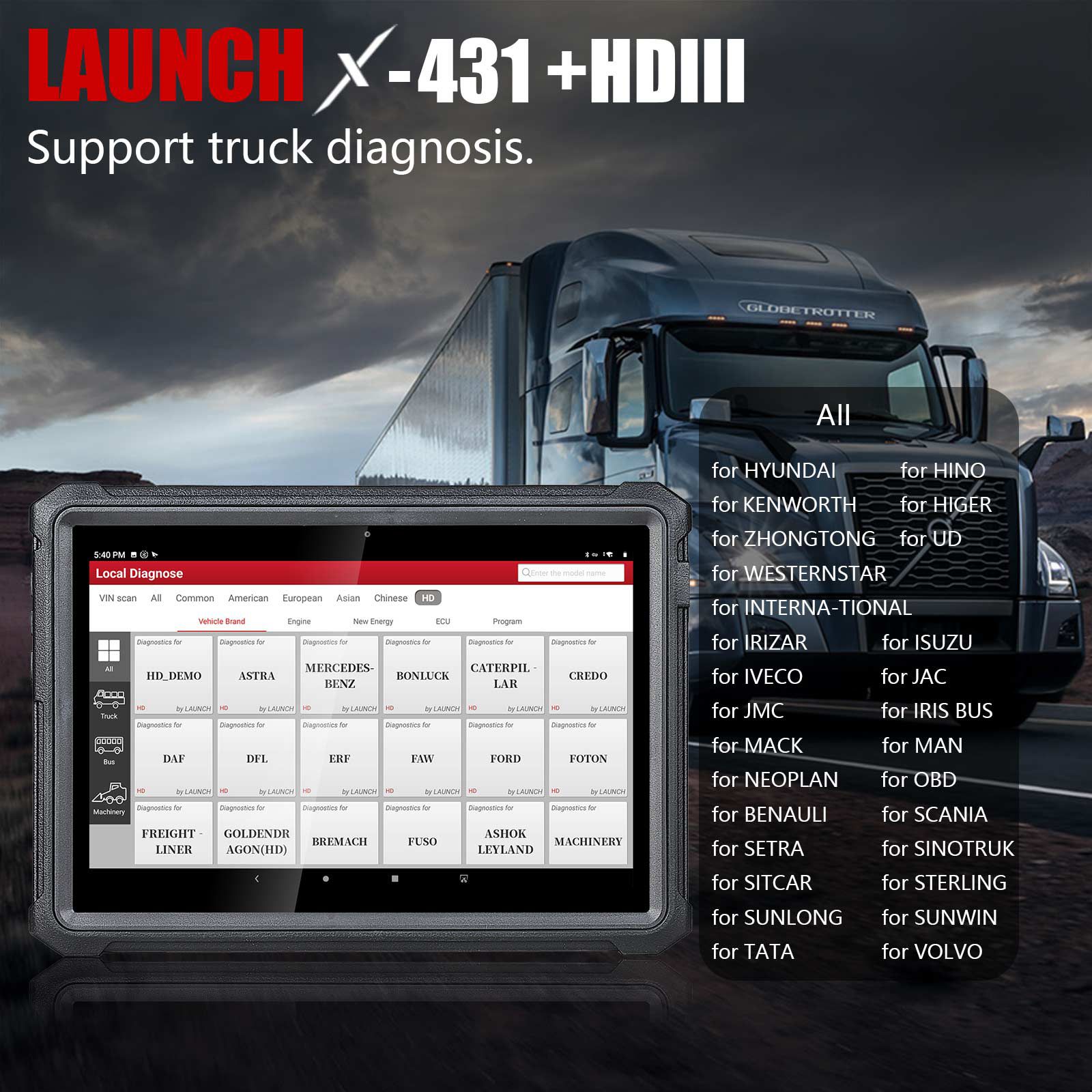 Original Launch X431 V+ HD3 Wifi/Bluetooth Heavy Duty Truck Diagnostic Tool 1 Year Free Update Online