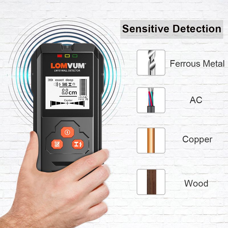 LOMVUM Metal Detector Backlit Black AC Wood Finder Cable Wires Depth Tracker Undeground Sturs Wall Scanner LCD HD Display Beep