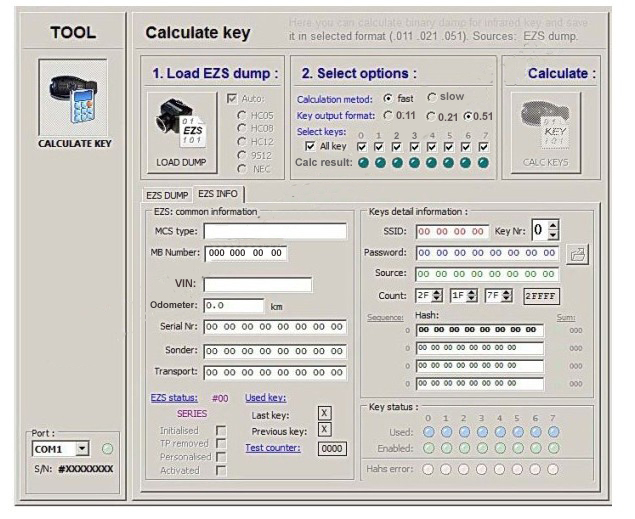 Generador de claves de volcado MB en el software v1.0.1.2 de la calculadora EIS skc