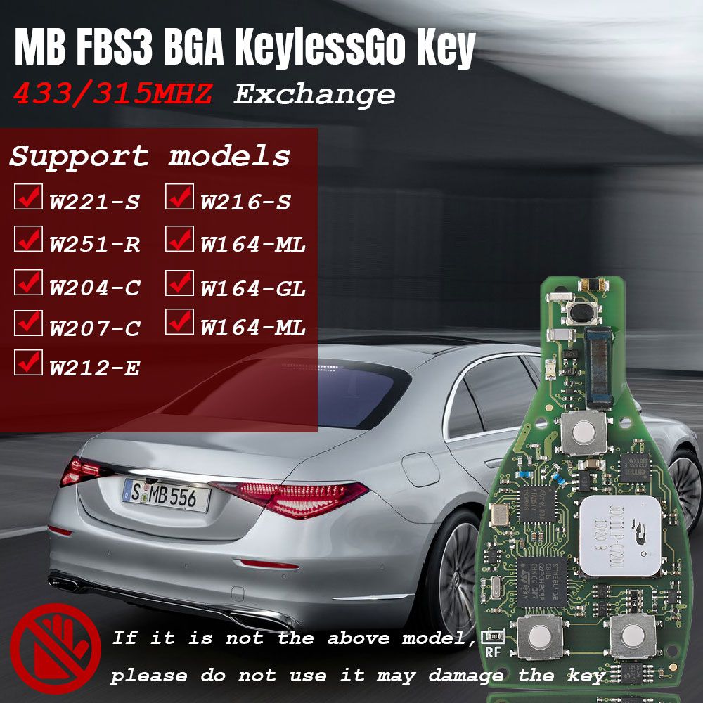 CG MB fbs3 bga sin llave go Key 315 / 433mhz para w204 w207 w212 w164 w216 w221 w251